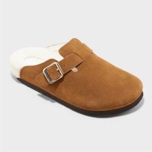 Universal Threat Polly Tan Brown Faux Suede Slip-On Clogs faux shearling